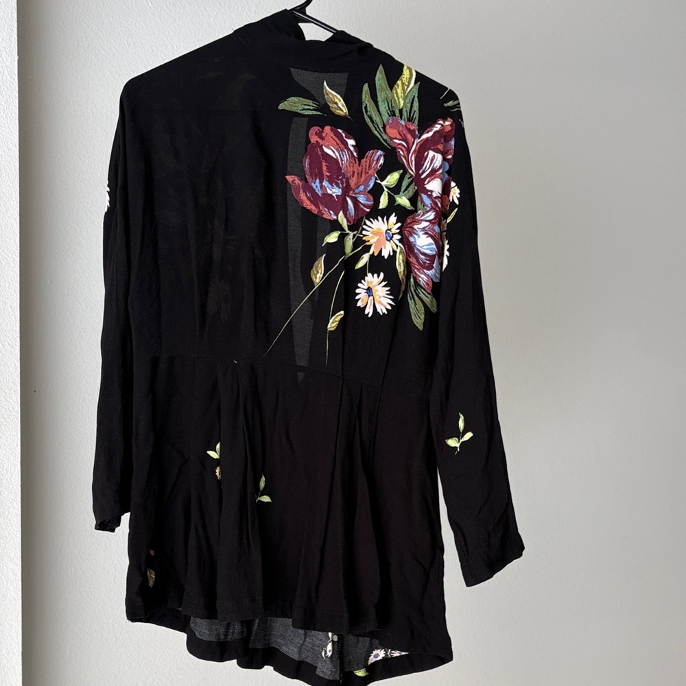 Free People Black Floral Knit Top